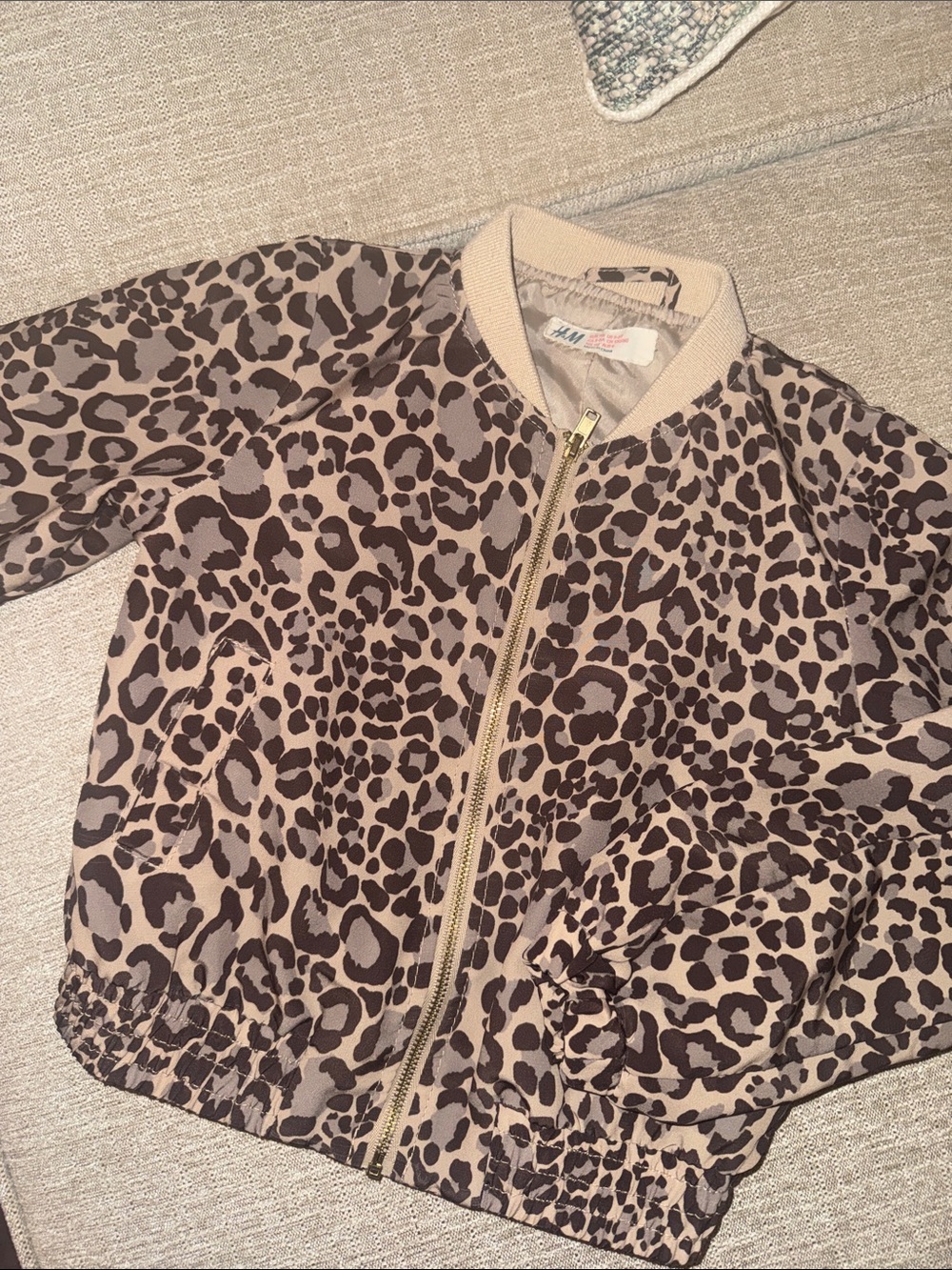 H&M Girls' Leopard Print Bomber Jacket - Beige and Brown